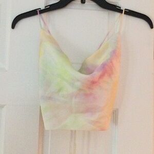 Tie-Dye Cowl Neck Spaghetti Strap Crop Top - Pastel